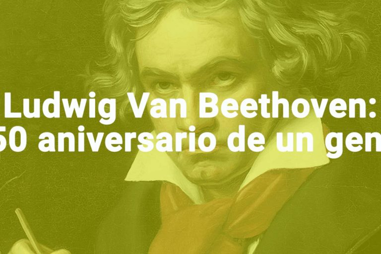 Retrato de Ludwig Van Beethoven sobre fondo amarillo